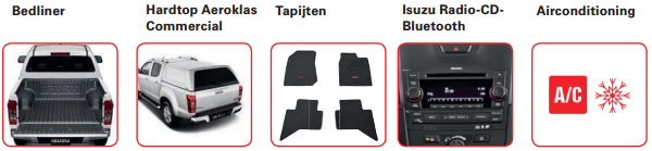 Bedliner, Hardtop Aeroklas Commercial, Tapijten, Isuzu Radio-CD-Bluetooth, Airconditioning